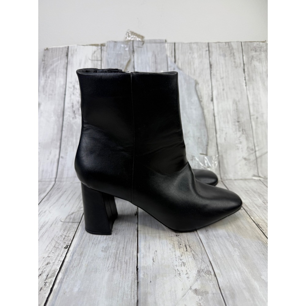 Anneliese Faux Leather Ankle Boots Round Toe Block Heel Side Zip Bootie